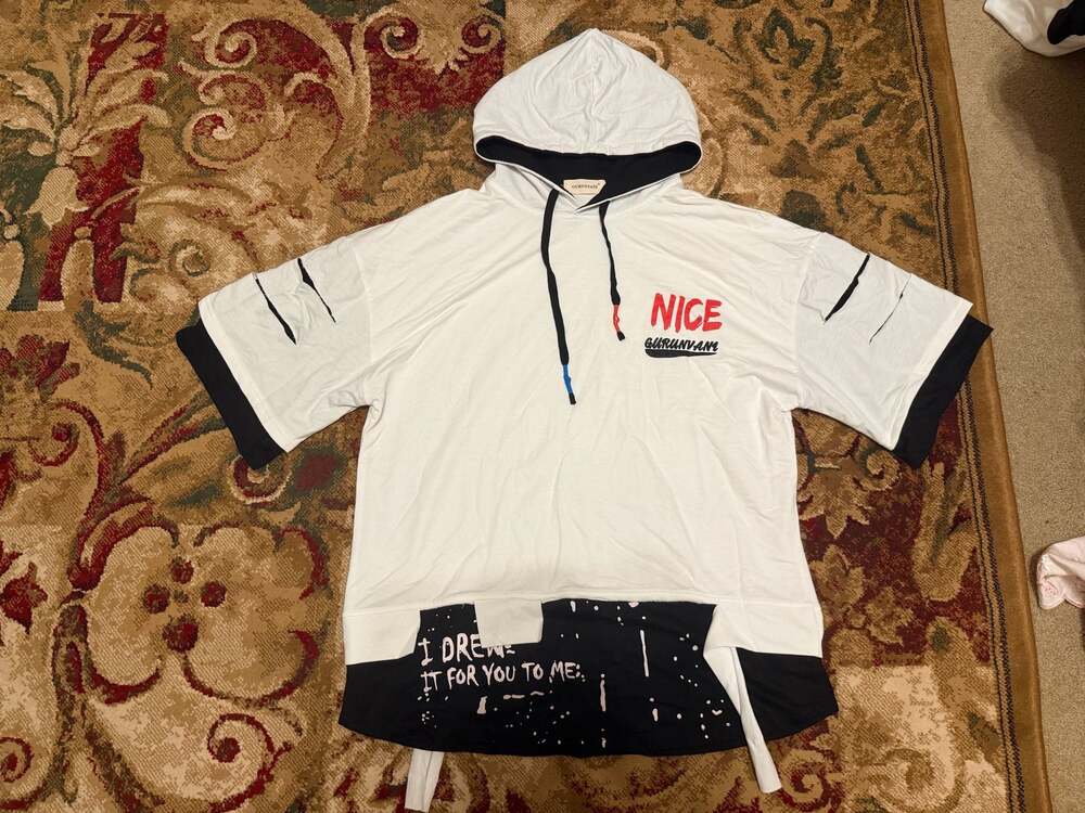 Gurunvani Streetwear Short Sleeve Graphic Hoodie White/Black